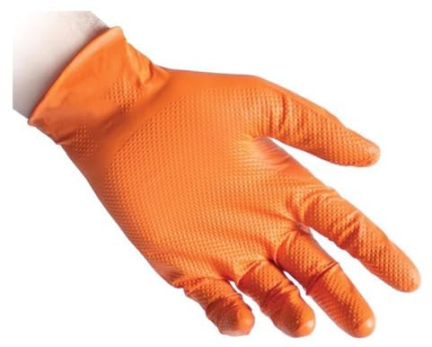 REFLEXX N85 500 Guanti in nitrile ARANCIONI SP - FULL GRIP - pacco da 500 PZ - VARIE TAGLIE OFFERTA - USO PESANTE PER MECCANICI CARROZZIERI (L)