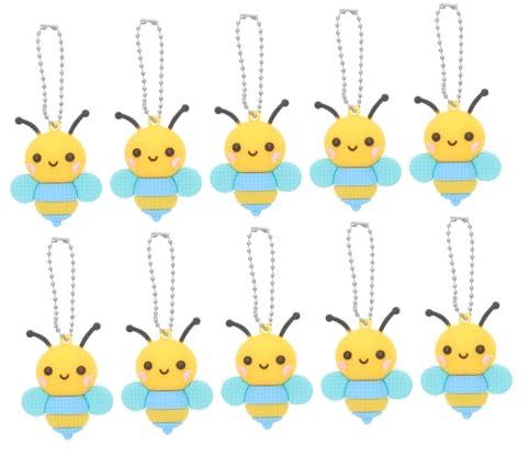 Vaguelly 10pcs Keychain Pendant Bee Shape Pvc Bee Decor Themed Birthday Valentine's Day