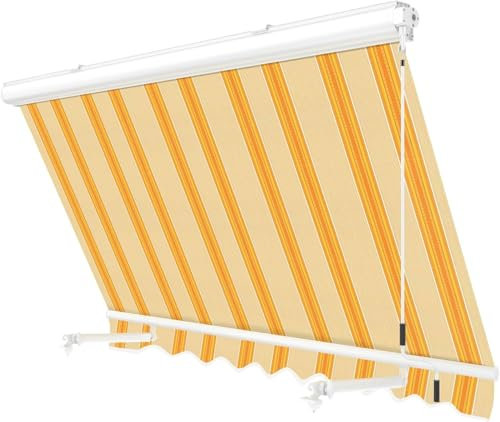 Tenda da sole Cassonata a Caduta in Alluminio Balcone Finestra Soffitto o Parete con Bracci Telo Poliestere 280gr/MQ Impermeabile (GIALLO/BEIGE, L300xP250CM)