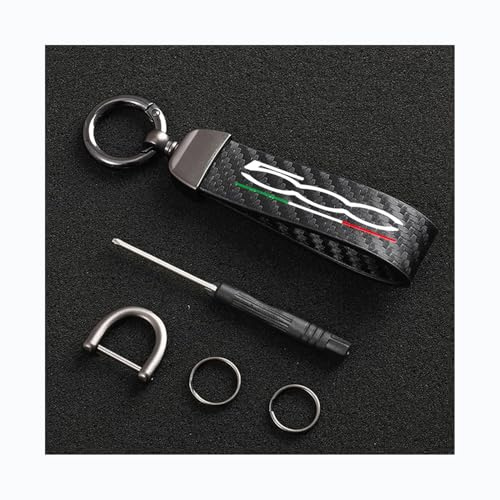 Générique Porte-CléS De Voiture pour Fiat 500 500S, Fibre De Carbone Cuir Anneau en D Pivotant À 360° Auto Porte-clés,Black-12.5CM