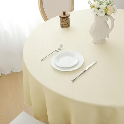 Softalker Tischdecke rund 100 cm Abwaschbar Beige Tischdecken asserabweisend Abwischbar Fleckschutz Leinen Struktur Deko für Outdoor Draußen Gartentisch Party Geburtstag Silvester Weihnachten Garten