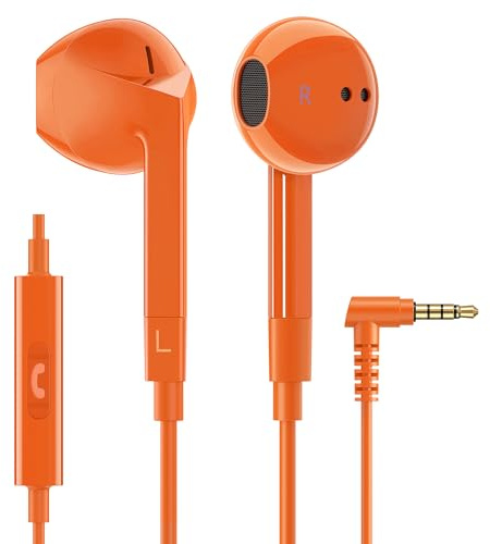 LUDOS FEROX Kopfhörer In Ear Kopfhörer mit Kabel und Mikrofon, 5 Jahre Garantie, In Ear Ohrhörer, 3,5 mm Klinkenstecker Earbuds, Satte Bässe Earphones, Headphones für iPhone, iPad, Samsung - Orange