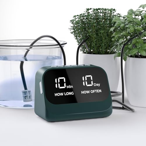 Système d'arrosage automatique pour plantes, système d'arrosage automatique avec minuterie programmable, affichage LED, système d'irrigation d'intérieur USB pour plantes en pot (vert)