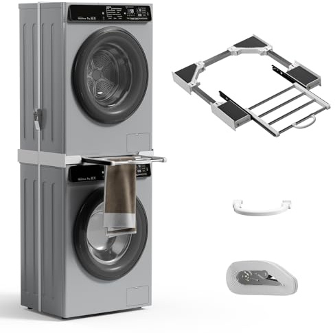 Washer Dryer Stacking Kit, Universal 29/28/27/26/25/24Washer and Dryer Stackable with Pull-out Drying Rack, Small Space Saving Solution Stacking Kit with Ratchet Strap