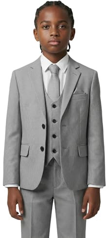 SIRRI Boys' 7-Piece Self-Patterned Suit Set – Slim Fit Wedding Special Occasion Outfit