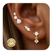 Diamday 3 Paires Boucles d'Oreilles Femme Argent 925, Lot Boucles d'Oreilles Femme Or, Hypoallergénique CZ Clous d'Oreilles Tragus Helix Cartilage Conch Piercing Oreille