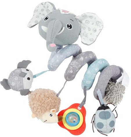 Toaboa Baby Passeggino a spirale, giocattolo a spirale, con scatola musicale, sonagli, dispositivo BB colorato, bambola di peluche per seggiolino auto, passeggino Crib(stile elefante)