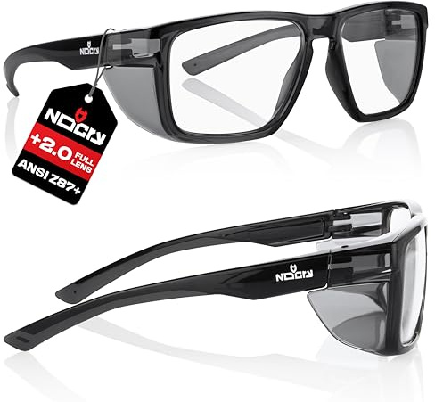 NoCry ANSI Z87.1 Safety Glasses with Readers 2.0 with Anti Fog & Anti Scratch Coating — Full Lens Safety Reading Glasses for Men & Women — Protective Eyewear with Side Shields and 100% UV Protection