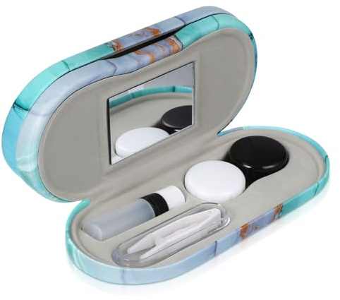 Gatuida Estuche para Lentillas y Estuche para Gafas Multiusos De Doble Material PU y Incluye Pinza y Botella para Solución para Guardar Coche y Billetera