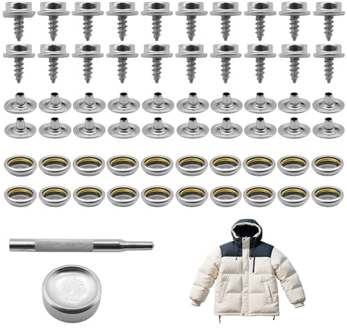 62 Piezas 10mm Botones a Presión de Acero Inoxidable, Botones para Lonas, Sin Costura, para Manteles, Muebles, Barcos y Proyectos de DIY, con Herramientas de Montaje y Tornillos, Resistente