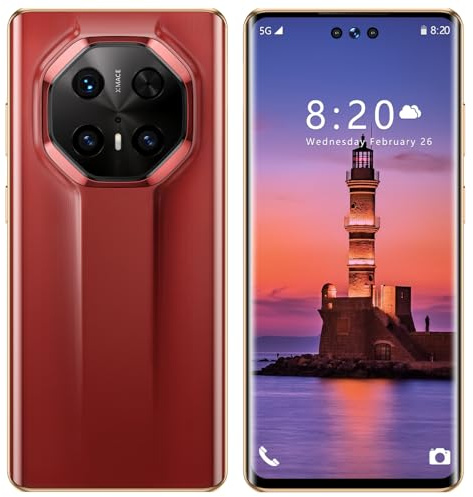 ULUCAN Mate70 RS 5G Cellulari Sbloccati, Smartphone con Schermo HD Incell da 7,3 Pollici, Android 14, Fotocamera con Modalità Notturna, Processore Snapdragon 8 Elite Veloce,Red-1TB