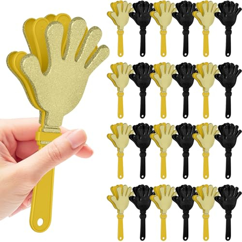 24 Pcs Gold and Black Glittered Hand Clappers，7 Hand Clappers Noisemakers for 2026 New Year's Eve Party Supplies