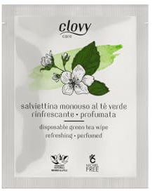 Clovy Care 100 Erfrischende Einweg-Reinigungstücher mit grünem Tee, Größe 23,5 x 16 cm, getränkt mit Lösung auf Basis natürlicher Inhaltsstoffe, nickelfrei.
