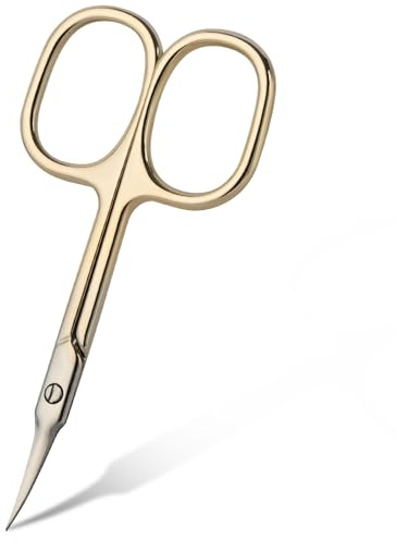 URAQT Nagelsax, professionell rostfritt stål böjd nagelband skarp död hud sax spetsig för trimning ögonbryn, näshår, manikyr, finger- och tåvård, tvåfärgat guld