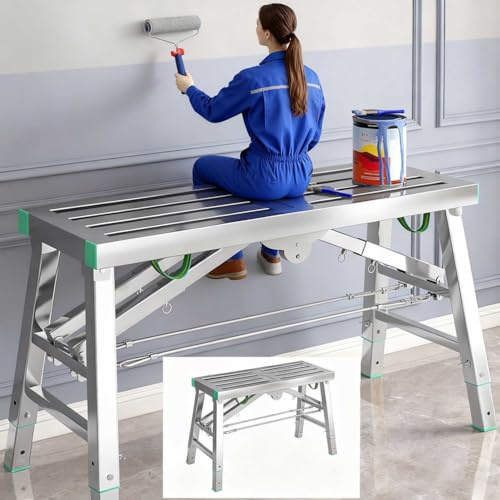 Adjustable working platform, Foldable Scaffold Work Platform, Adjustable Height, rated to 400kg, Anti-skid Workbench, for Painters Work Construction,001,200 * 40cm