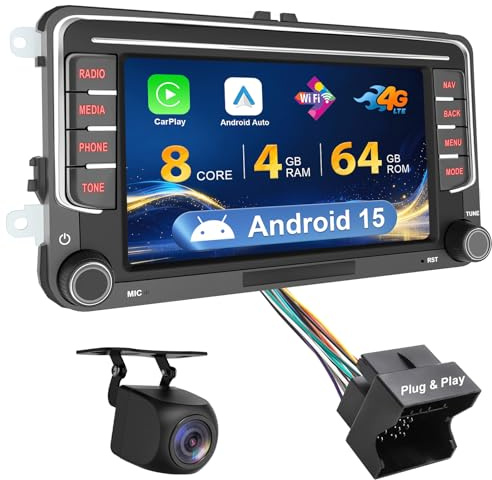 Octa Core 4+64G Android 15 Plug and Play Car Stereo Radio For VW Golf MK5/MK6 Polo 5 6R Passat B6/B7 Tiguan With 4G LTE WiFi Carplay Android Auto GPS Navi Touchscereen Bluetooth AM/FM RDS DAB+