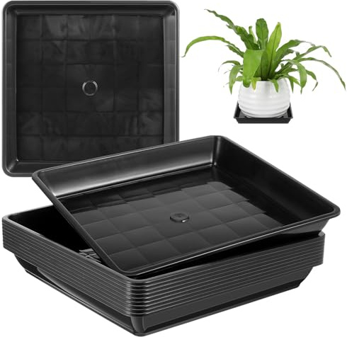Adorainbow Vassoio Quadrato in Resina Nero 18x18 Cm, Set da 10 Pezzi, Sottovasi per Piccoli Vasi di Piante Grasse e Bonsai, Accessori per Giardino e Interni, Resistente al Calore