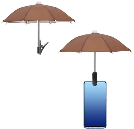 sourcing map 2pcs Phone Umbrella - Adjustable Cell Phone Umbrella Sun Shade with Stable Clip Universal Mini Cellphone Shade Cover for Beach/Pool/Outdoor, Brown