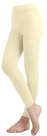 EMEM Apparel Women's Ladies Solid Colored Seamless Opaque Dance Ballet Costume Full Length Microfiber Footless Tights Leggings Stockings Ivory B