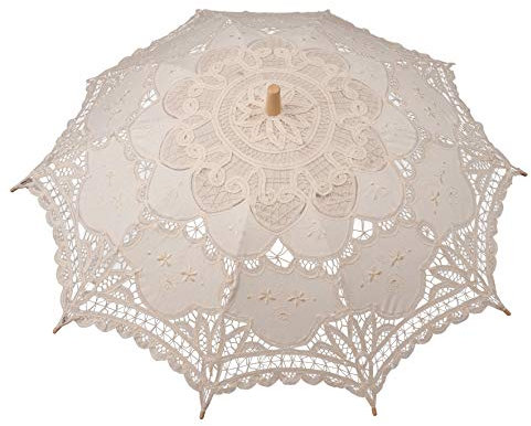 Schirm Häkelspitze, beige (mit Bambus-Stab)