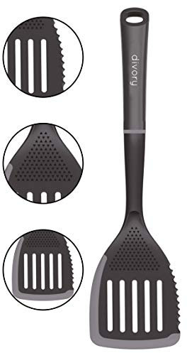DIVORY Pfannenwender 3 in 1 I Küchenhelfer aus Silikon & Kunststoff I Schlitzwender Hitzebeständig I Wender Spülmaschinengeeignet I Geeignet für beschichtete Pfannen und Töpfe I 35cm