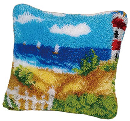 Sharplace latch and hook Cushion Cover Kit DIY Needlework Crocheting Cushion Embroidery Seaside latch and hook Kits Rug Making Crafts for Kids Adults