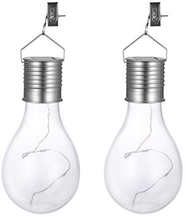 Uonlytech 2Pcs Solar Light Bulb Hanging Solar Garden Lights Festoon Lights Outdoor Waterproof Copper Wire Light Bulbs for Yard Patio, Warm White