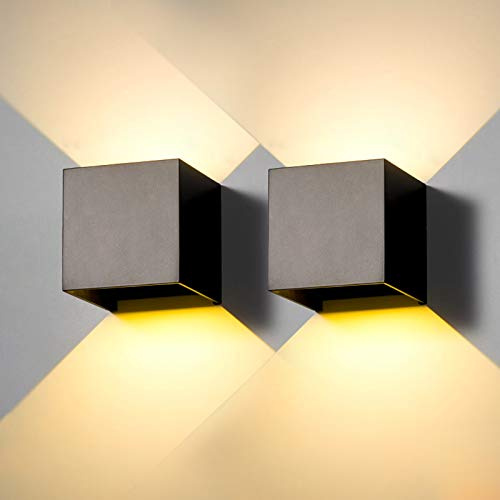 2 Pezzi Applique da parete Esterno LED Lampada da Esterni Interno Moderno Nero 12W Bianco Caldo 3000K IP65 Lampade Muro Impermeabile Quadrata Alluminio su e Giù Regolabile Design Facile Da Installare