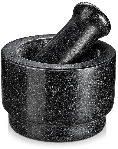 Velaze Granit Mörser mit Stößel, Doppelseitig nutzbar 2 in 1 Steinmörser zum Mahlen von Kräutern Gewürzen, Robust & Langlebig, Perfekte Größe, Klassisches Design, Naturstein Mörser 14 * 10.5CM