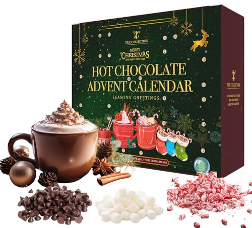 Hot Chocolate Advent Calendar 2025-24 Day, Christmas Hot Chocolate Gift Set |Dairy Free Chocolate Sachets, Marshmallow, Candy Cane, Christmas Chocolate Gift For Kids, Adult, Advent Calendar 2025 Kids