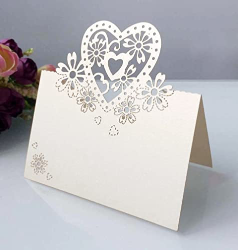 Tiardey 20pcs Cut Heart-Shaped Hollow Wedding Table Number Name Place Card Wedding Party Decoration - Ivory