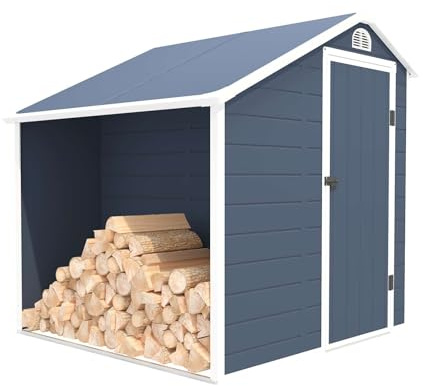 Gardiun Caseta de Resina Jardín Sylvana A - 3,92 m² con Leñero Exterior 204x192x204 cm Antracita