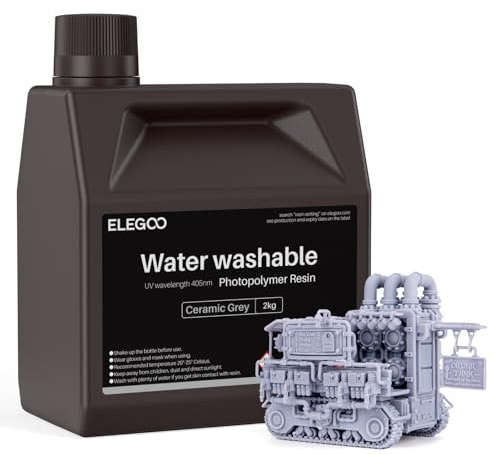 ELEGOO Wasser Waschbares 3D Drucker Resin, Upgraded Water Washable UV Resin 405nm Photopolymer Harz für MSLA/DLP/LCD 3D Drucker Keramikgrau 2000g