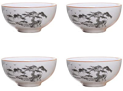 Liang baobao Juego de 4 tazas de degustación de té chino, mini tazas de porcelana blanca de 2 onzas para ceremonia de té Gongfu (paisaje)