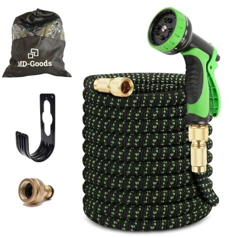 MD Goods Gartenschlauch 22,5m flexibel Wasserschlauch mit 9 Funktionsdüse Brause, leichter flexibler Schlauch mit 3/4 Zoll und 1/2 Zoll soliden Messinganschlüssen und 3-lagigem Latexkern