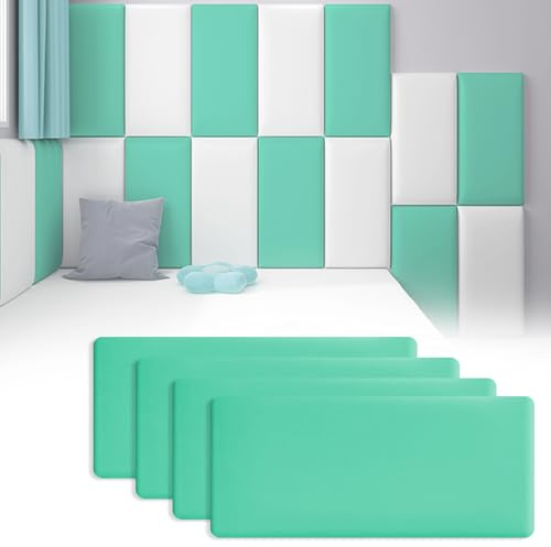 Sparklenut 4 PCs 40 * 20cm, Polsterplatte, als Bettkopfteil oder Aufprallschutz, Dekoratives Wandpaneel, Wandpolster Kinderzimmer, Wandpaneele Gepolstert (Mintgrün, 40 * 20cm丨4 Stück)