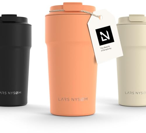 LARS NYSØM Thermo Coffee Mug-to-go 17oz | Travel Mug 0.5 Liter with Insulation | Leak Proof Stainless Steel Thermal Tumbler for Coffee and Tea on the Go (Pumpkin Orange, 500ml)