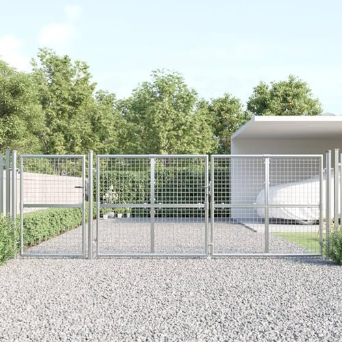 LAPOOH Mesh-Gartentor Silbern 400x175 cm Verzinkter Stahl, Gartentor, Gartentür, Gartentüren, Tor Garten, Gartentüren, Garten Tore, Flügeltore