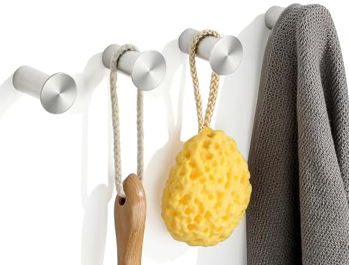 Mooche Runde Kleiderhaken zur Wandmontage, Edelstahl, robuste Handtuchhaken für Tür, Bad, Küche, 4 Stück, Einzelhaken zum Aufhängen von Kleidung, Bademänteln, Taschen, gebürstete Oberfläche, mit