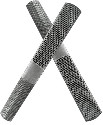 Cionyce Paquete de 2 limas de madera de 4 vías, lima de mano de acero al carbono y escofina redonda, lima plana y de aguja, lima de metal para afilar madera y herramientas de metal