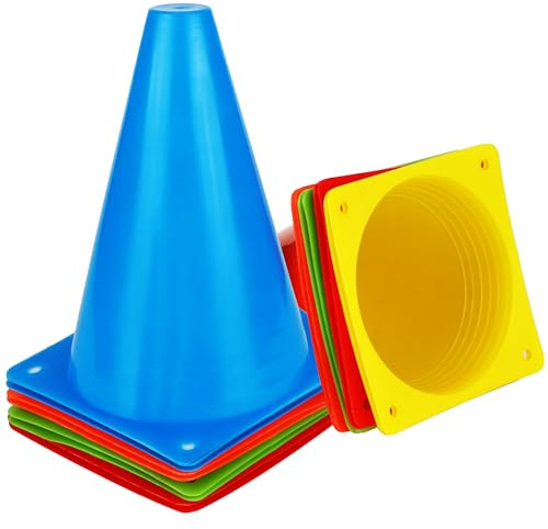 10 Pezzi Cono di Allenamento, Coni da Sport Coni di Segnalazione Coni Stradale, Coni Segnalazione Antiurto per Calcio, Fitness Bambini, Agilità Cani – Resistenti a Pioggia & UV – Con Base Antiscivolo