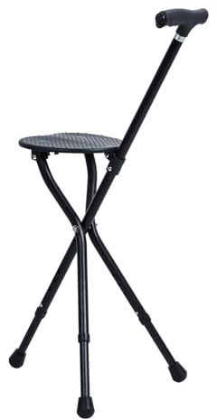 joukares Folding Walking Stick with Seat & Light, Adjustable Height Walking Aid, Walking Stick Chair with Magnetic Therapy Stone, Foldable Walking Canes for Men & Women, Support 440 Lbs 2 in 1