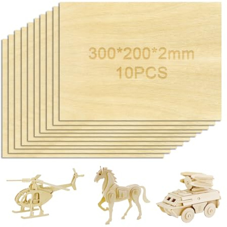 Lot de 10 plaques de bois pour le bricolage, les plaques de bois de balsa contreplaqué de 2 mm, bois de tilleul pour sculpture, modélisme, artisanat, pyrogravure (30 x 20 x 0,2 cm)