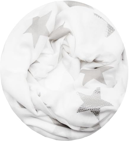 Glamexx24 Damen Loop Schal Sterne Strass Leichter Schlauchschal Tuch für Frühling und Herbst SC20170401, Weiss Sterne