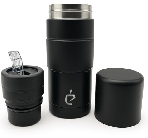 UN MATE Automate Autocebante Yerbomos 500ml - bouteille isotherme en Acier Inoxydable Tout-en-Un, Mug, Bombilla et Filtre Métallique, Noir, Accessoire Yerba Mate Innovant