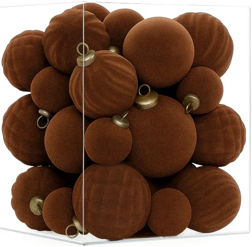 XmasExp Samt-Weihnachtsschmuck-Set, gemischte beflockte Kugeln, bruchsicher, Weihnachtsbaumschmuck für Urlaub, Party, Zuhause, 36-teilig (braun)
