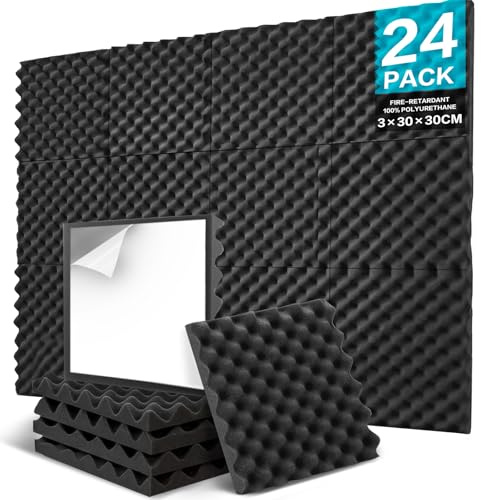 JBER 24 Pack Sound Proofing Panels Self Adhesive, Acoustic Panels 30 x 30 x 3 cm, High Density Acoustic Foam Wall Panels for Recording Studio Home Office Bedroom Games Rooms