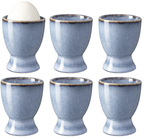Eierbecher 6er Stück Set Eierhalter Eierständer Porzellan aus Keramik cm für Jeden Frühstückstisch Hart und Weichgekochten Eiern Grau 6 Löffel Light Blue