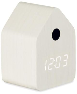 Conny Clever Digitale Kuckucksuhr, LED-Display, Wecker mit Temperaturanzeige, 7,3 x 6,7 x 9,9 cm, Weiß