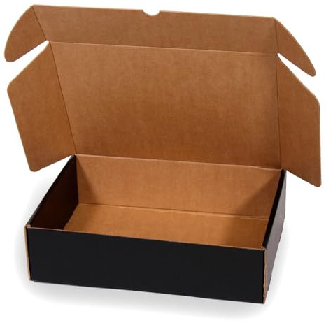 Pack 10 Cajas Cartón Kraft Automontables con Tapa Color Negro – Resistentes para Envíos, Ecommerce y Mensajería con medidas 38x28x8 cm